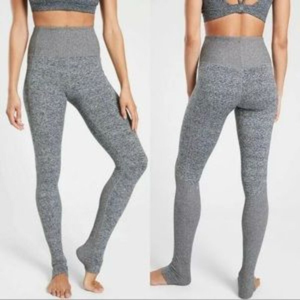 Athleta Exhale Heel Tight Stash Pocket Black Gray Spacedye Sz M Petite